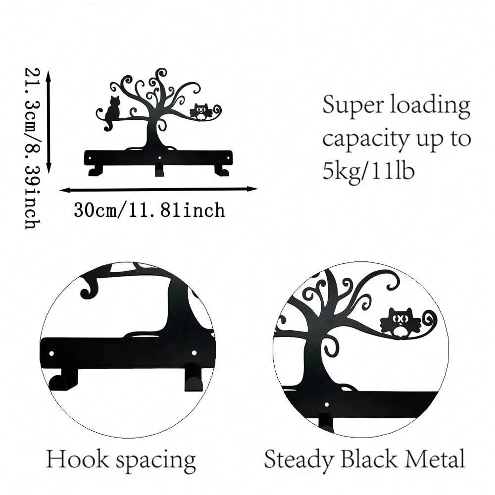 1 piece metal tree cat/flower/moon/mountain sunset/bird art silhouette wall hanging hook, can be used to hang keys, hats, clothes, home decoration clothing storage rack