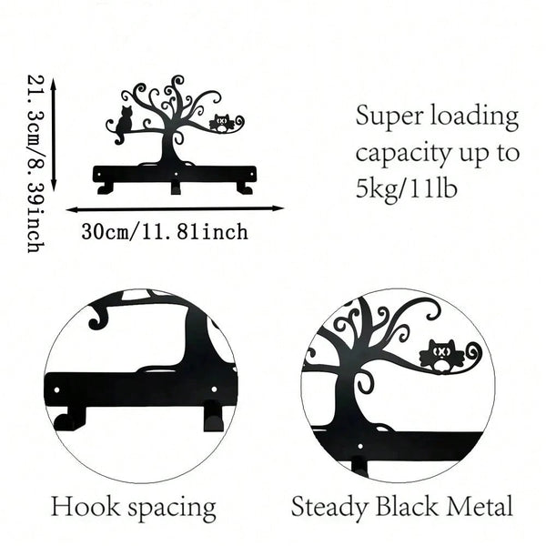 1 piece metal tree cat/flower/moon/mountain sunset/bird art silhouette wall hanging hook, can be used to hang keys, hats, clothes, home decoration clothing storage rack