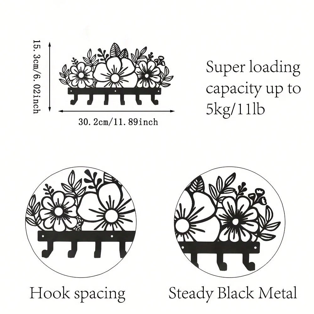1 piece metal tree cat/flower/moon/mountain sunset/bird art silhouette wall hanging hook, can be used to hang keys, hats, clothes, home decoration clothing storage rack