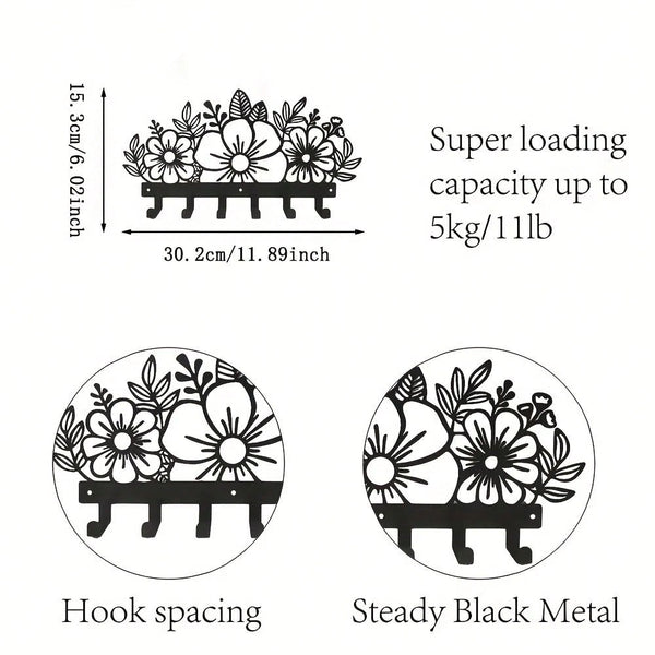 1 piece metal tree cat/flower/moon/mountain sunset/bird art silhouette wall hanging hook, can be used to hang keys, hats, clothes, home decoration clothing storage rack