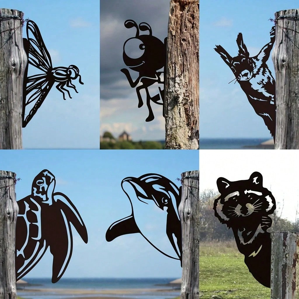 1 Cute Dragonfly/Ant/Dolphin Animals and Insects Metal Sea Animal Silhouette Garden Ornament, Outdoor Ornament