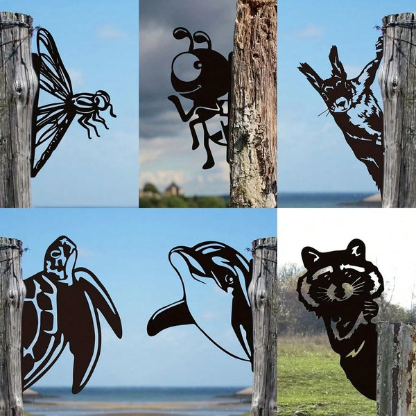 1 Cute Dragonfly/Ant/Dolphin Animals and Insects Metal Sea Animal Silhouette Garden Ornament, Outdoor Ornament