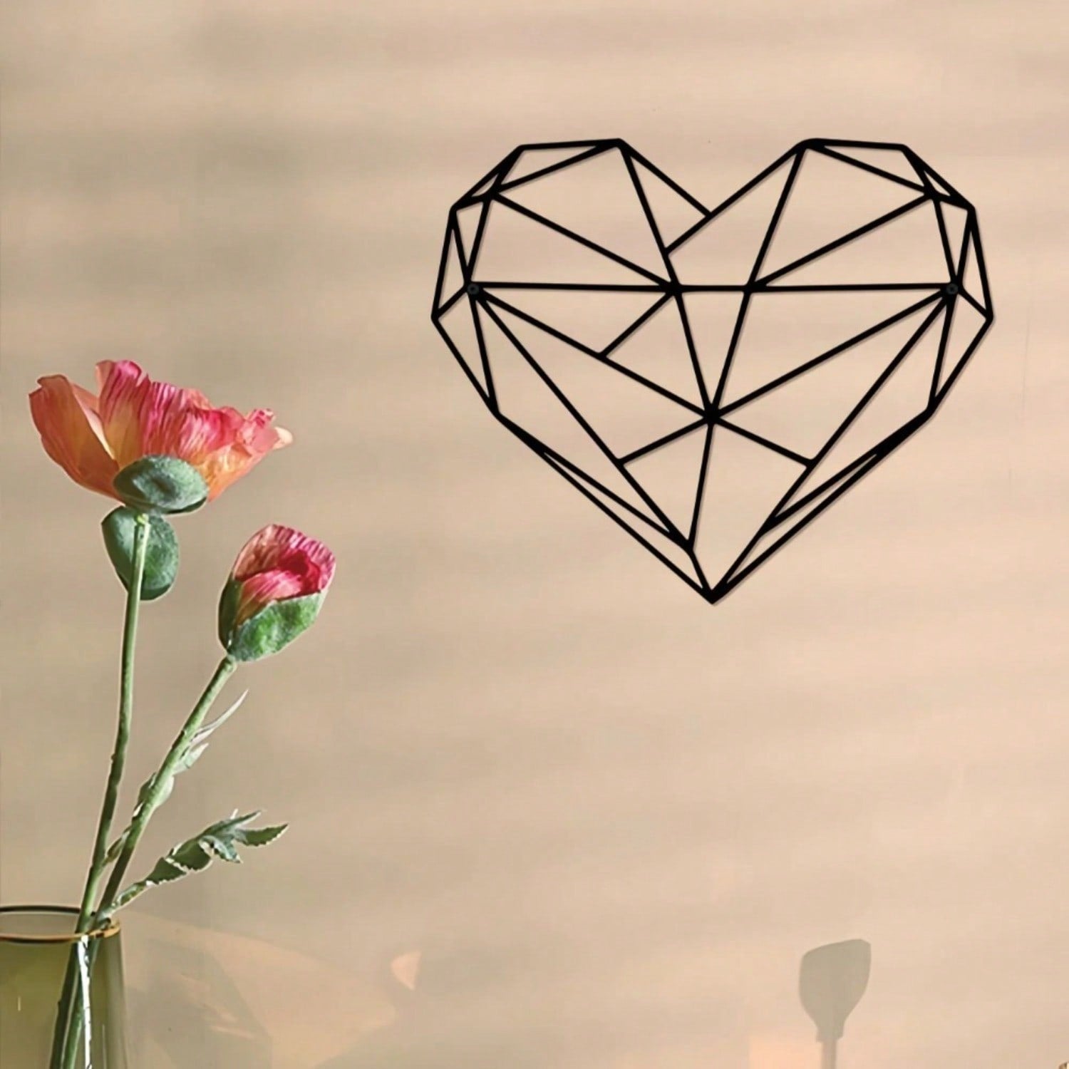 1 metal rose butterfly flower heart shape/love silhouette wall decoration, black small family love logo, suitable for home wall decoration