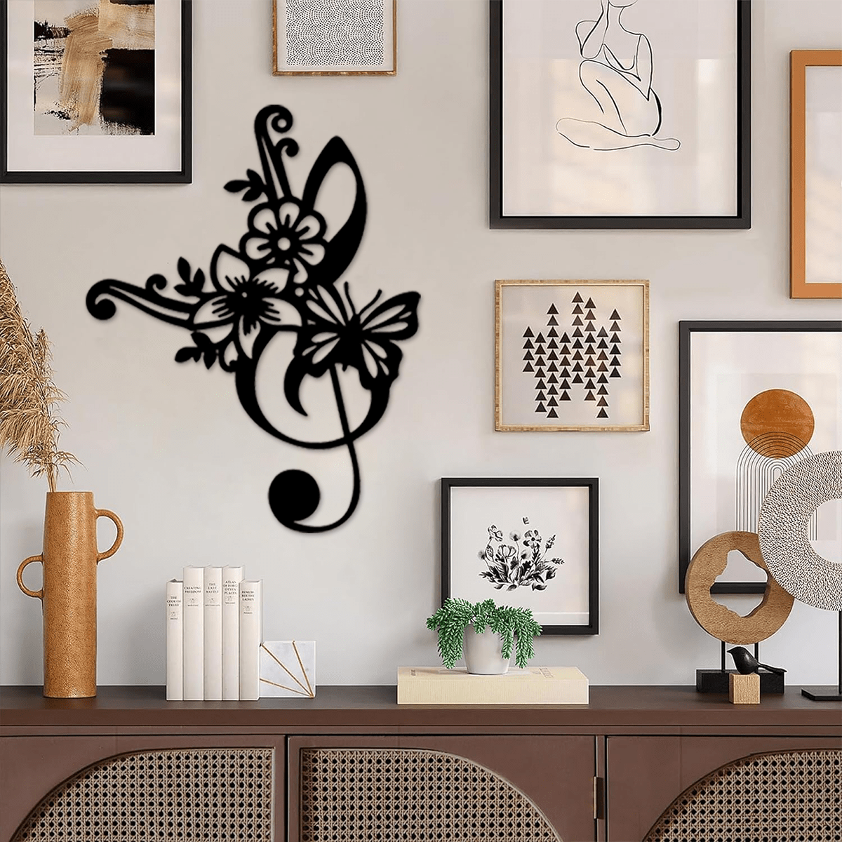 1 piece, music note and radio wave pattern/floral wall hanging, metal crafts, wedding Valentine's Day music party decoration