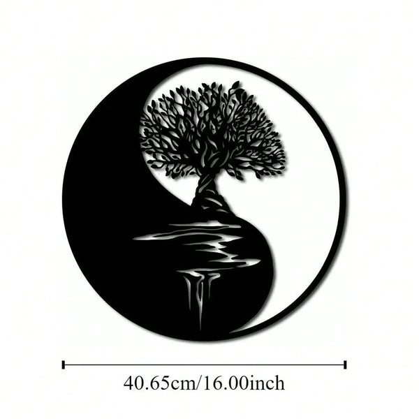 1 piece of metal wall decoration - Tree of Life, Yin and Yang 3D silhouette, metal wall hanging, home decoration sculpture
