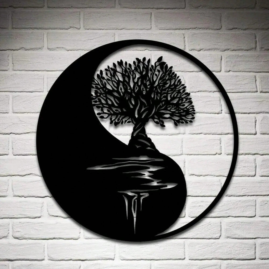 1 piece of metal wall decoration - Tree of Life, Yin and Yang 3D silhouette, metal wall hanging, home decoration sculpture