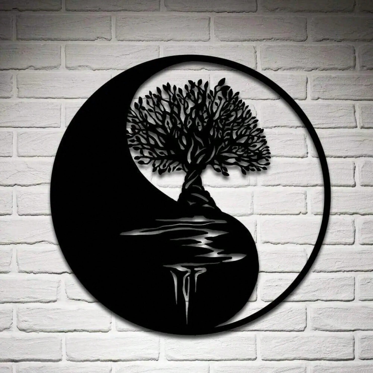 1 piece of metal wall decoration - Tree of Life, Yin and Yang 3D silhouette, metal wall hanging, home decoration sculpture