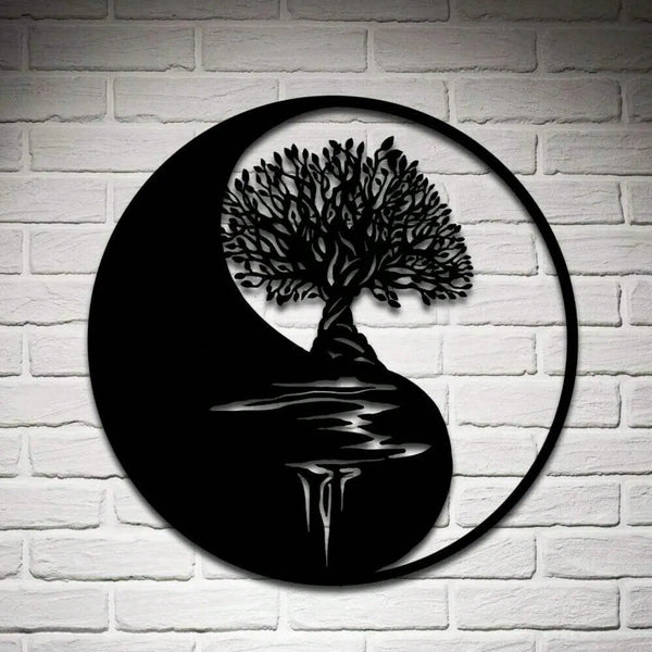 1 piece of metal wall decoration - Tree of Life, Yin and Yang 3D silhouette, metal wall hanging, home decoration sculpture