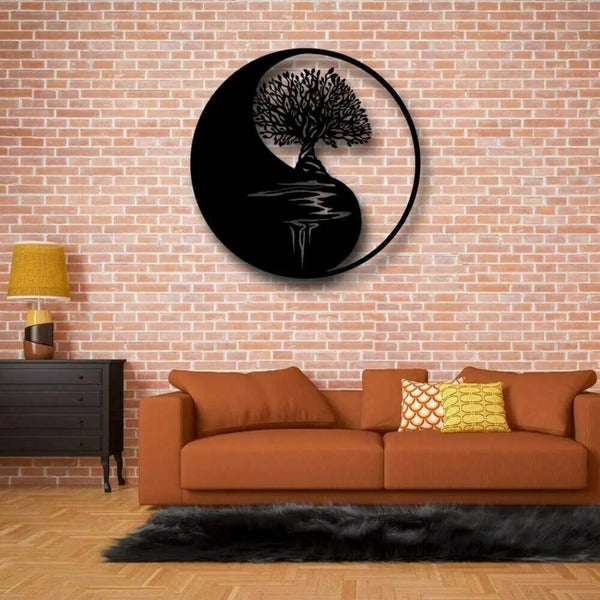 1 piece of metal wall decoration - Tree of Life, Yin and Yang 3D silhouette, metal wall hanging, home decoration sculpture