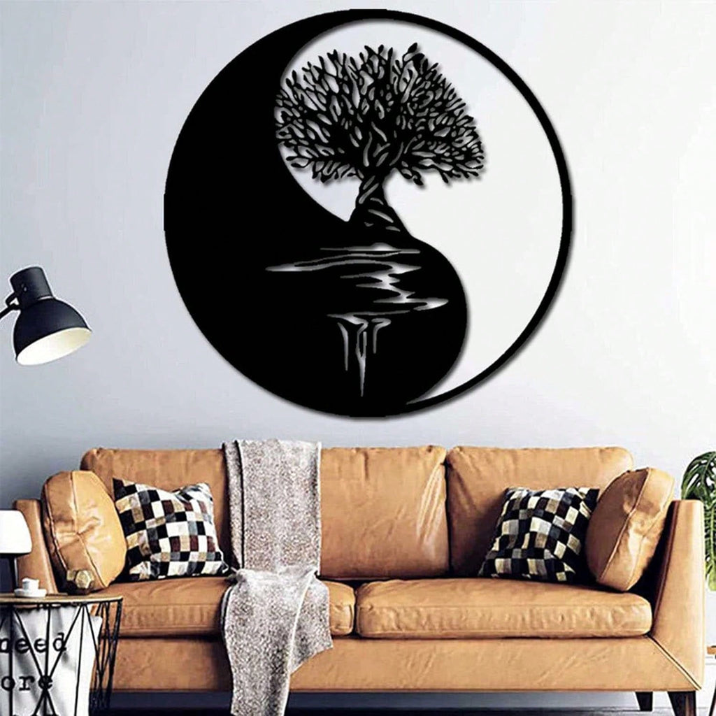 1 piece of metal wall decoration - Tree of Life, Yin and Yang 3D silhouette, metal wall hanging, home decoration sculpture