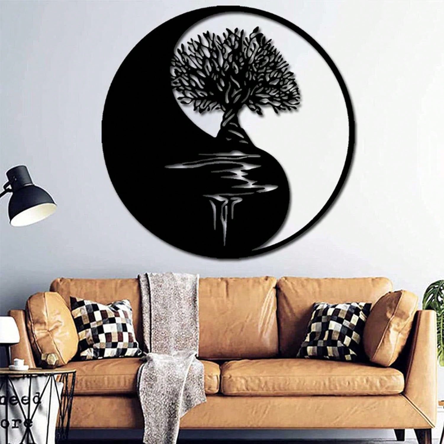 1 piece of metal wall decoration - Tree of Life, Yin and Yang 3D silhouette, metal wall hanging, home decoration sculpture