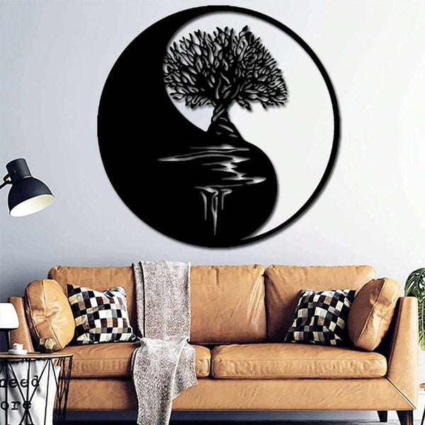 1 piece of metal wall decoration - Tree of Life, Yin and Yang 3D silhouette, metal wall hanging, home decoration sculpture