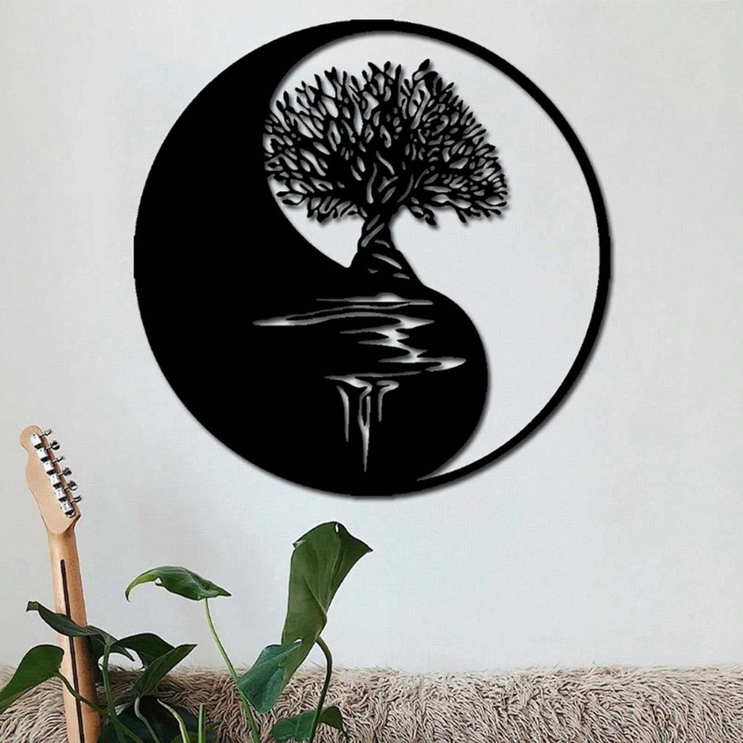 1 piece of metal wall decoration - Tree of Life, Yin and Yang 3D silhouette, metal wall hanging, home decoration sculpture