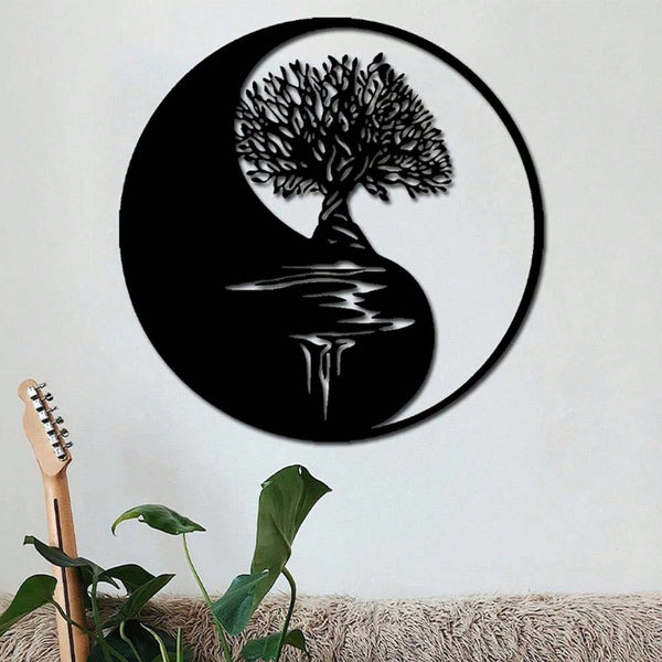 1 piece of metal wall decoration - Tree of Life, Yin and Yang 3D silhouette, metal wall hanging, home decoration sculpture