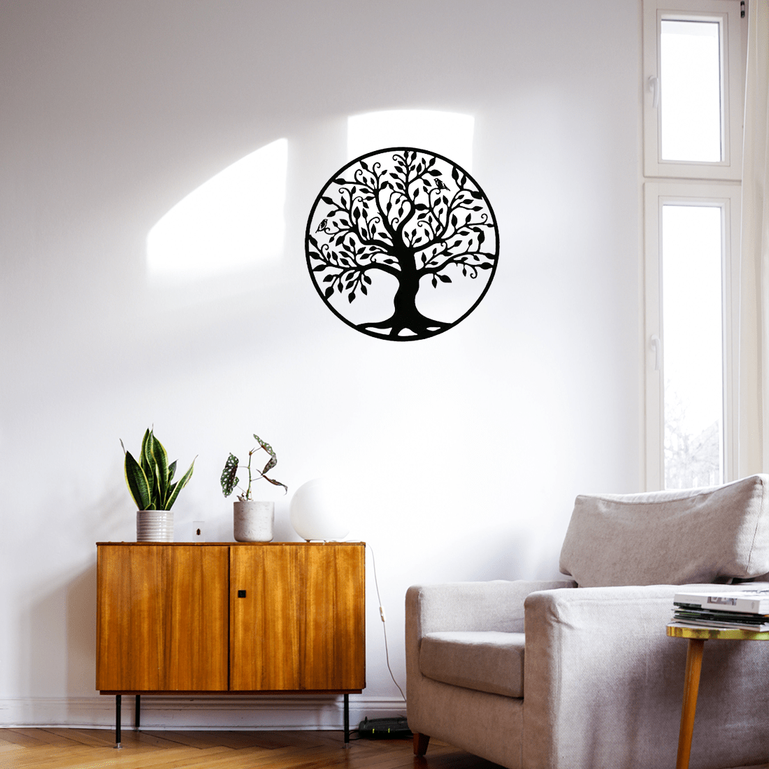 1 piece of metal wall decoration - Tree of Life, Yin and Yang 3D silhouette, metal wall hanging, home decoration sculpture