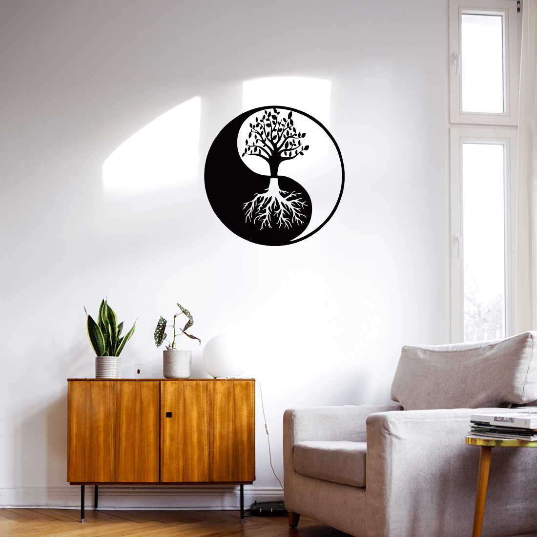 1 piece of metal wall decoration - Tree of Life, Yin and Yang 3D silhouette, metal wall hanging, home decoration sculpture