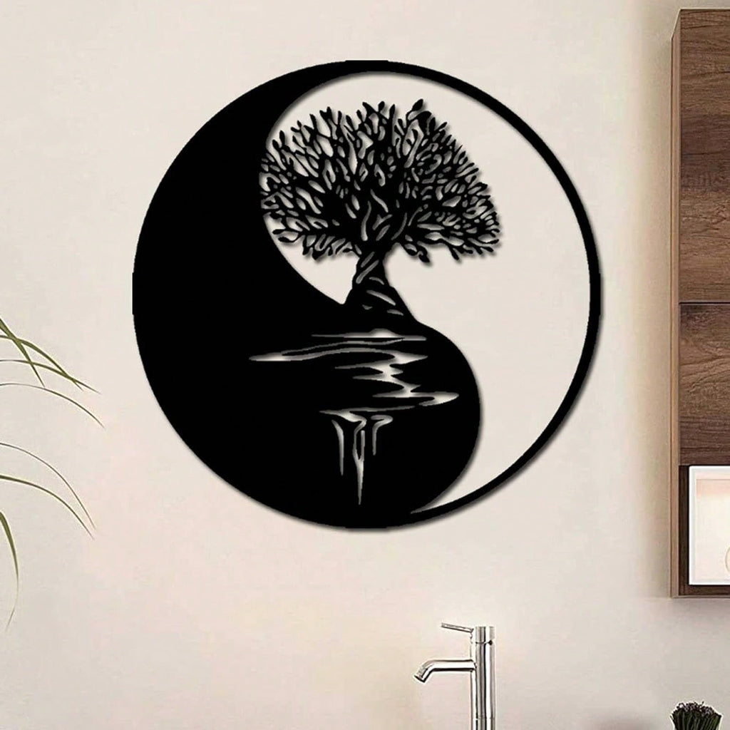1 piece of metal wall decoration - Tree of Life, Yin and Yang 3D silhouette, metal wall hanging, home decoration sculpture