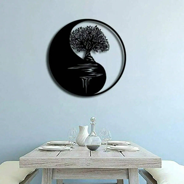1 piece of metal wall decoration - Tree of Life, Yin and Yang 3D silhouette, metal wall hanging, home decoration sculpture