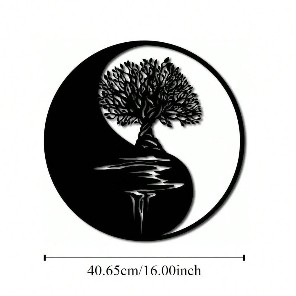 1 piece of metal wall decoration - Tree of Life, Yin and Yang 3D silhouette, metal wall hanging, home decoration sculpture