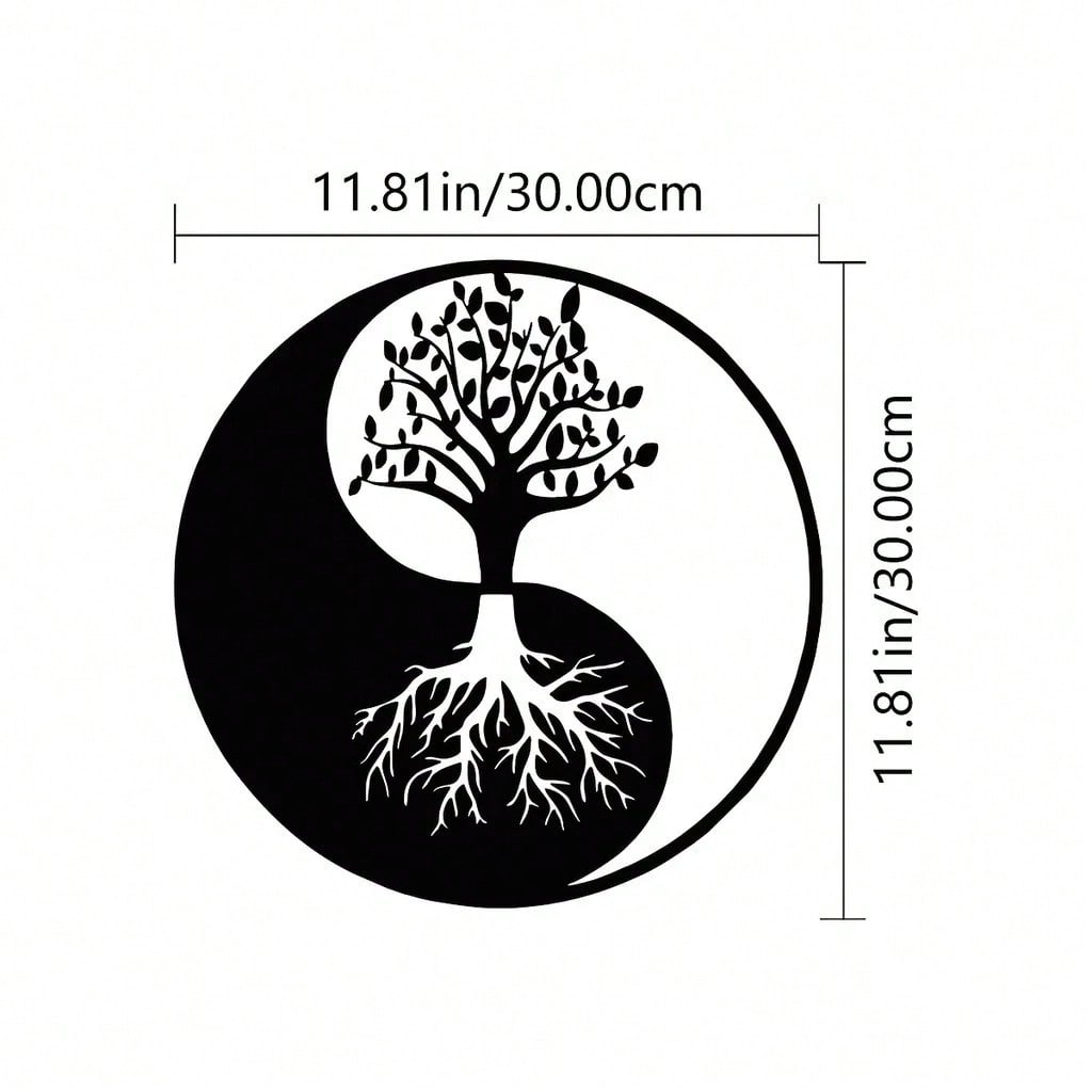 1 piece of metal wall decoration - Tree of Life, Yin and Yang 3D silhouette, metal wall hanging, home decoration sculpture