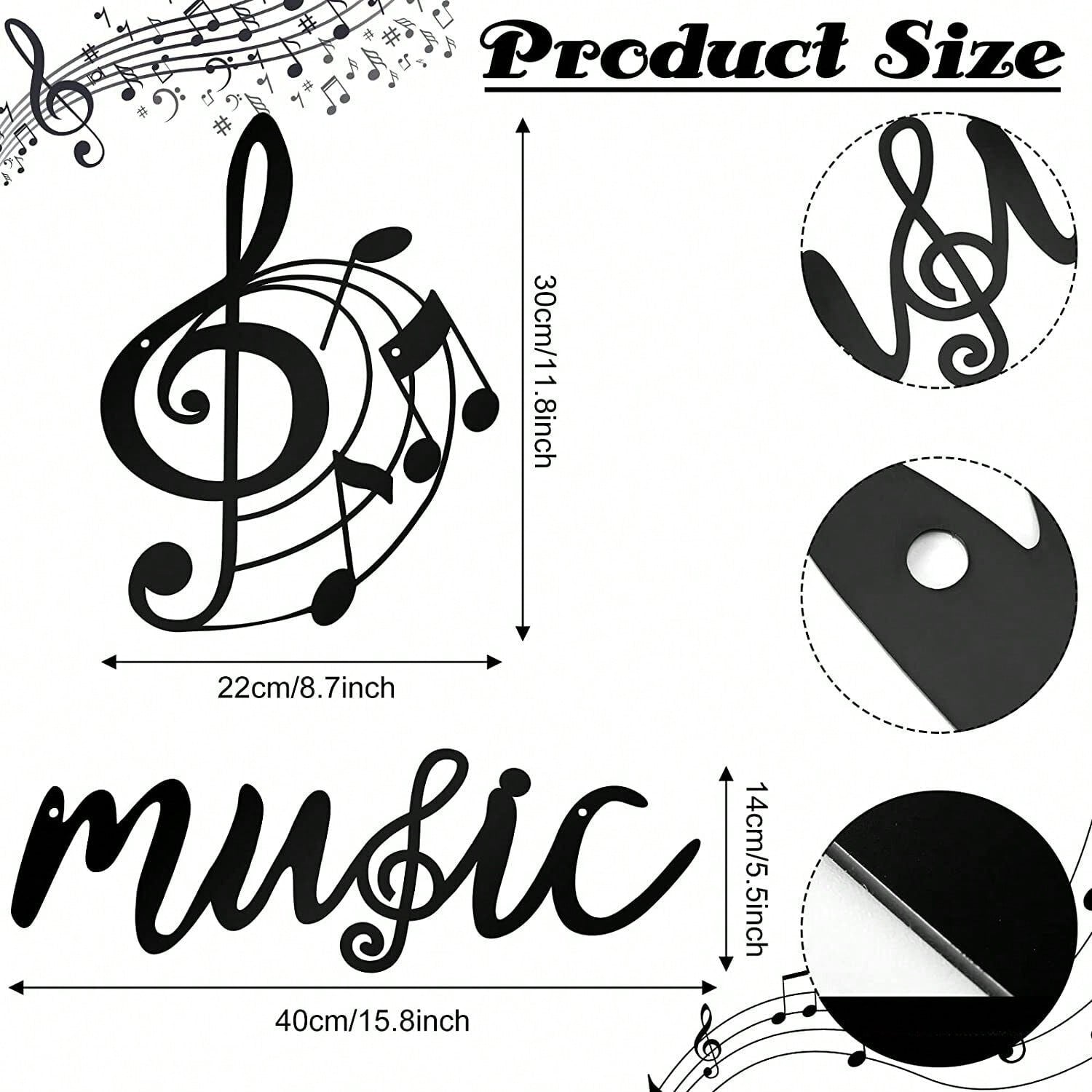 2 Pcs Music Metal Wall Decor - Black Treble Clef And Music Notes Metal Wall Art Decor