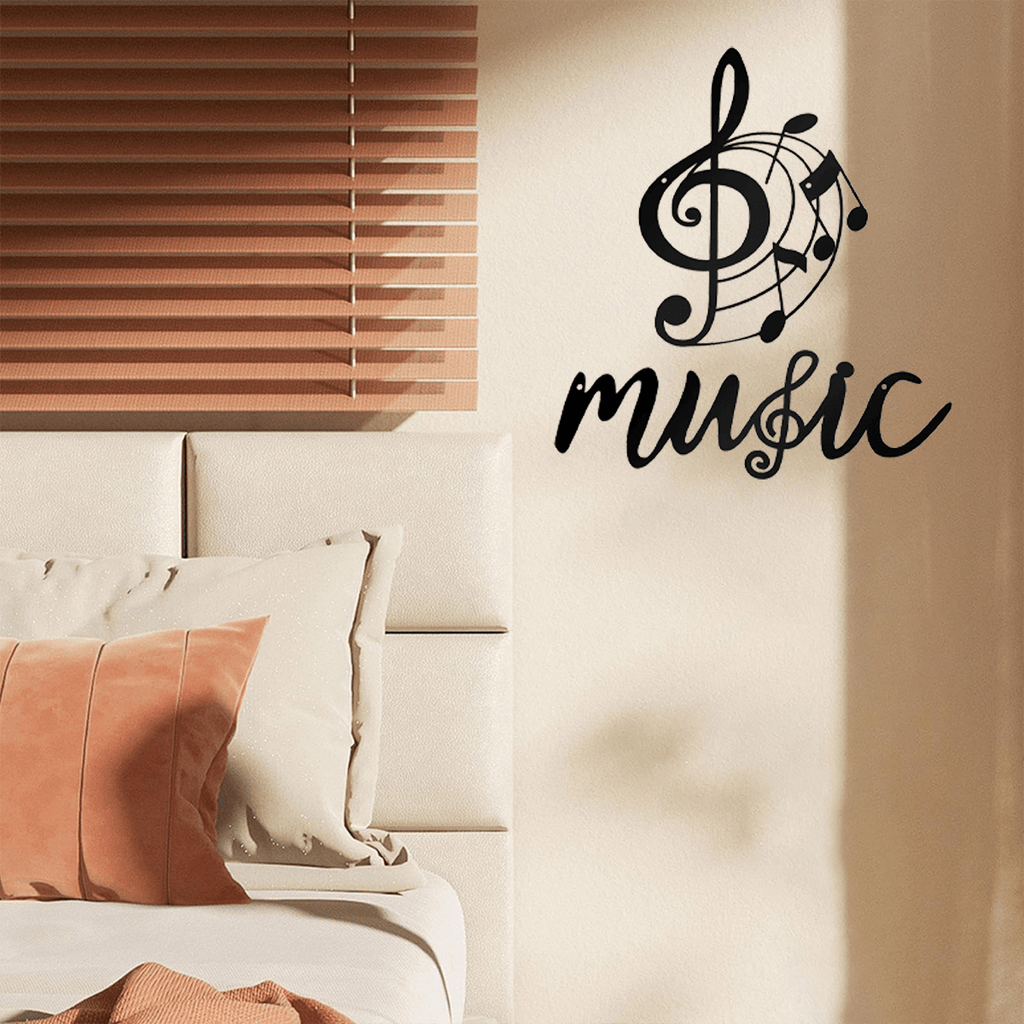 2 Pcs Music Metal Wall Decor - Black Treble Clef And Music Notes Metal Wall Art Decor