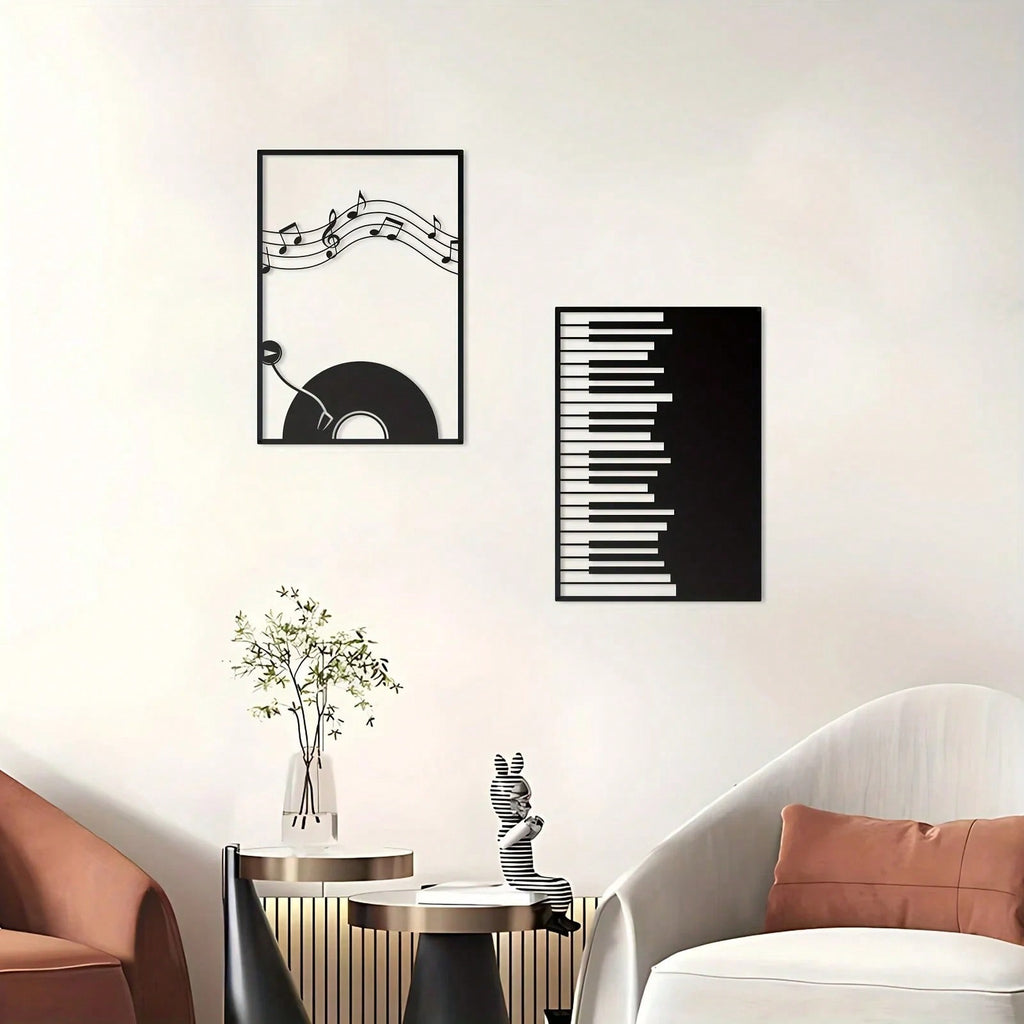 2 Pcs Music Metal Wall Decor - Black Treble Clef And Music Notes Metal Wall Art Decor