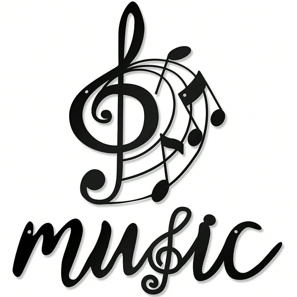 2 Pcs Music Metal Wall Decor - Black Treble Clef And Music Notes Metal Wall Art Decor