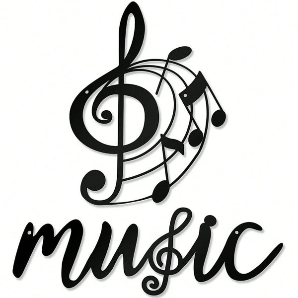 2 Pcs Music Metal Wall Decor - Black Treble Clef And Music Notes Metal Wall Art Decor