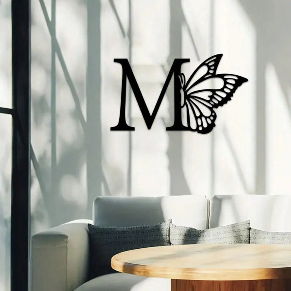 1 piece butterfly pattern 26 letter combination metal plate, metal wall decoration, letter wall decoration, wedding background card DIY gift, home art gift, female artwork, suitable for home, living room, yard or garden decoration, balcony