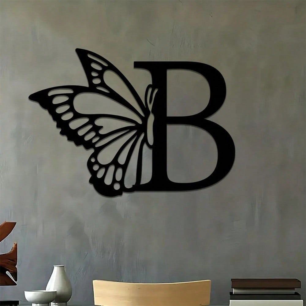 1 piece butterfly pattern 26 letter combination metal plate, metal wall decoration, letter wall decoration, wedding background card DIY gift, home art gift, female artwork, suitable for home, living room, yard or garden decoration, balcony