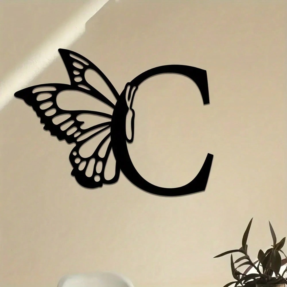 1 piece butterfly pattern 26 letter combination metal plate, metal wall decoration, letter wall decoration, wedding background card DIY gift, home art gift, female artwork, suitable for home, living room, yard or garden decoration, balcony