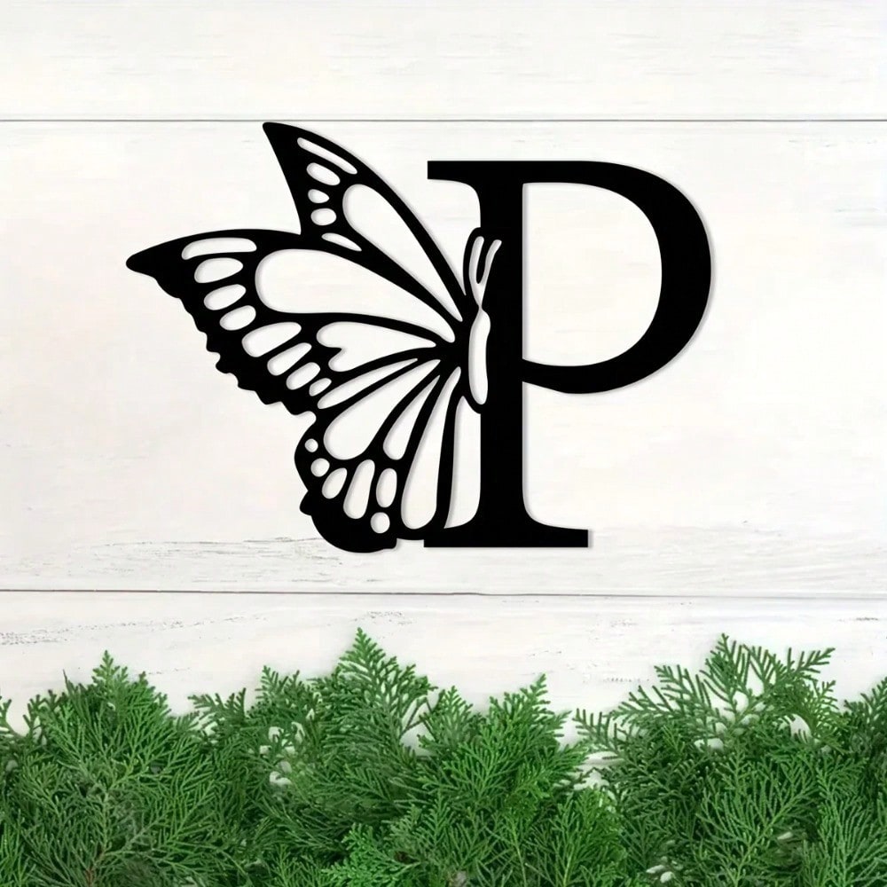 1 piece butterfly pattern 26 letter combination metal plate, metal wall decoration, letter wall decoration, wedding background card DIY gift, home art gift, female artwork, suitable for home, living room, yard or garden decoration, balcony