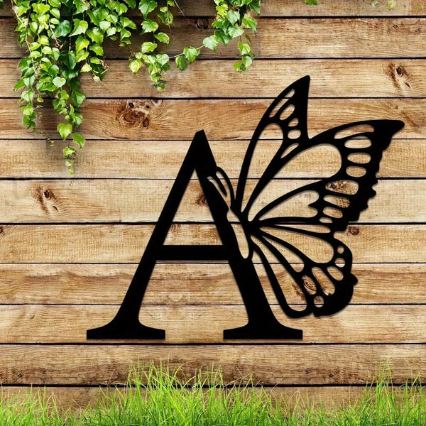 1 piece butterfly pattern 26 letter combination metal plate, metal wall decoration, letter wall decoration, wedding background card DIY gift, home art gift, female artwork, suitable for home, living room, yard or garden decoration, balcony