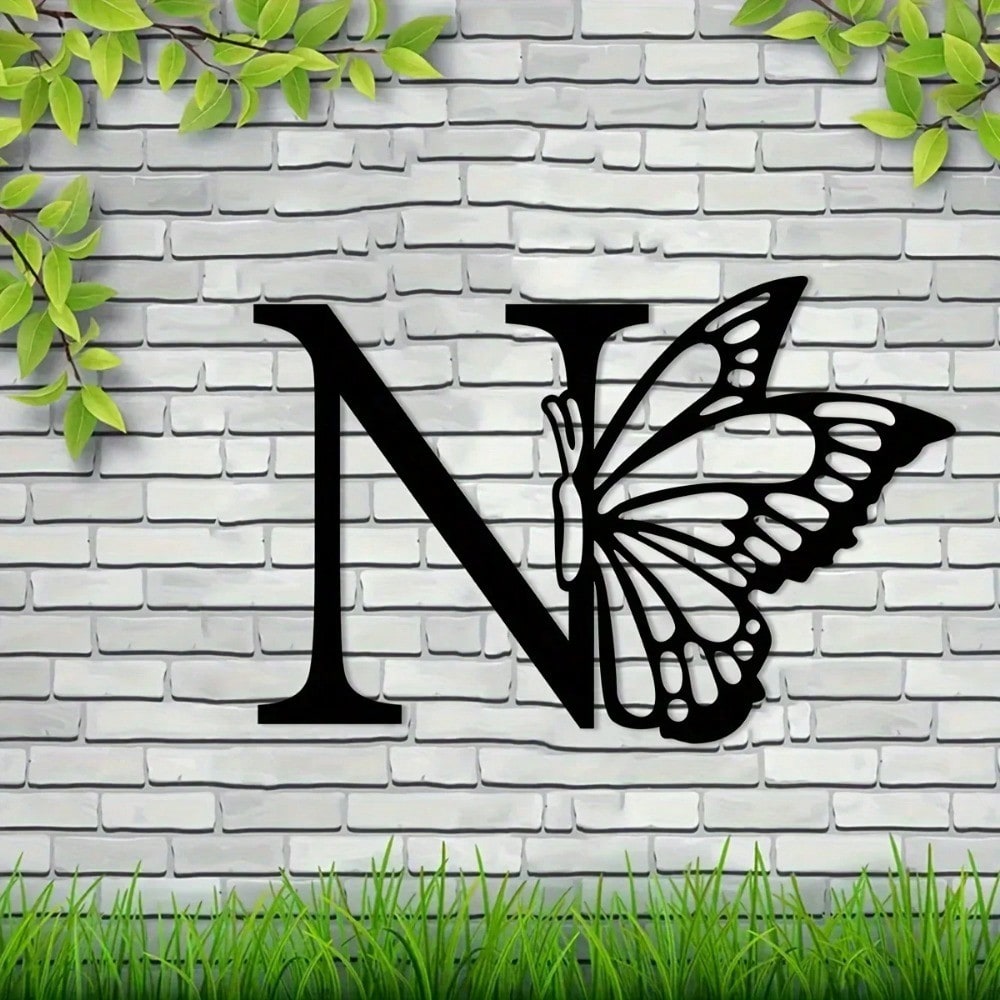 1 piece butterfly pattern 26 letter combination metal plate, metal wall decoration, letter wall decoration, wedding background card DIY gift, home art gift, female artwork, suitable for home, living room, yard or garden decoration, balcony