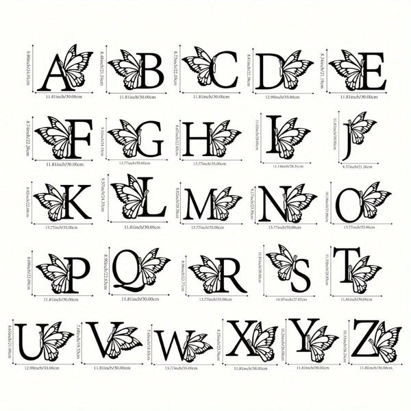 1 piece butterfly pattern 26 letter combination metal plate, metal wall decoration, letter wall decoration, wedding background card DIY gift, home art gift, female artwork, suitable for home, living room, yard or garden decoration, balcony