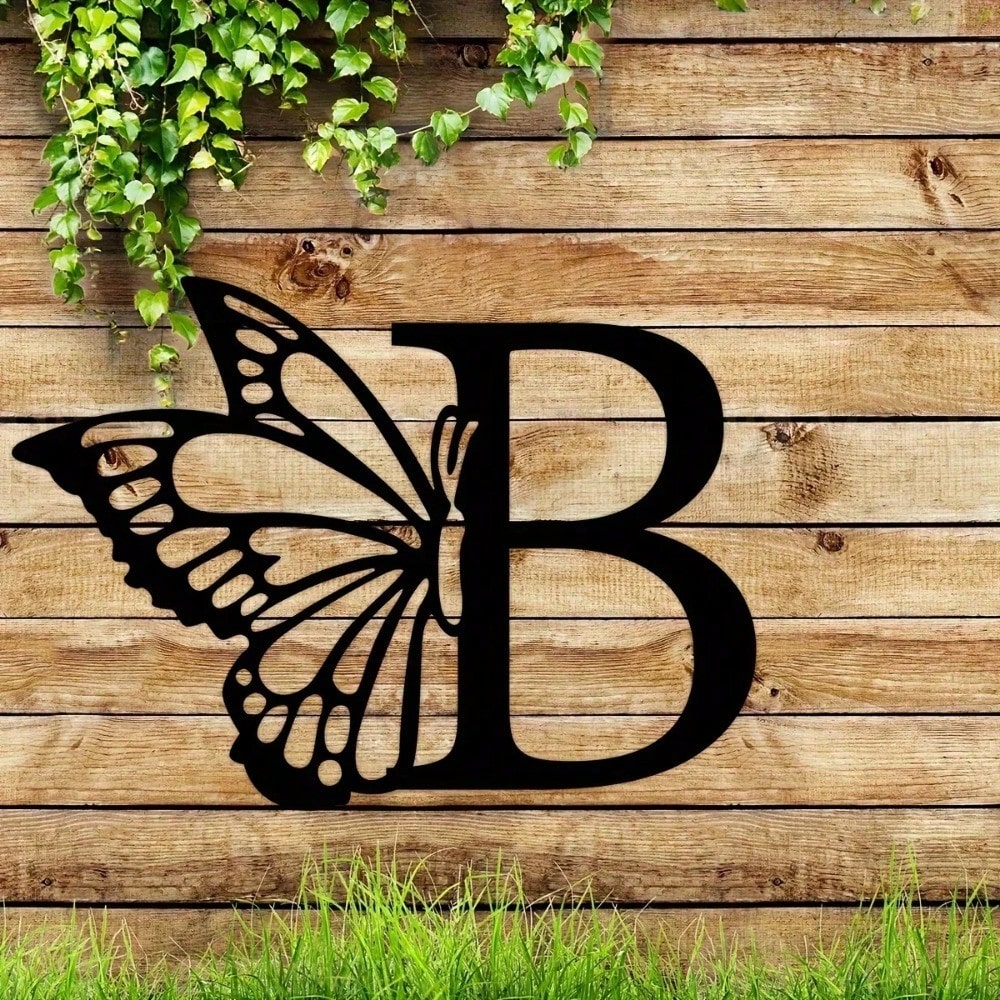1 piece butterfly pattern 26 letter combination metal plate, metal wall decoration, letter wall decoration, wedding background card DIY gift, home art gift, female artwork, suitable for home, living room, yard or garden decoration, balcony
