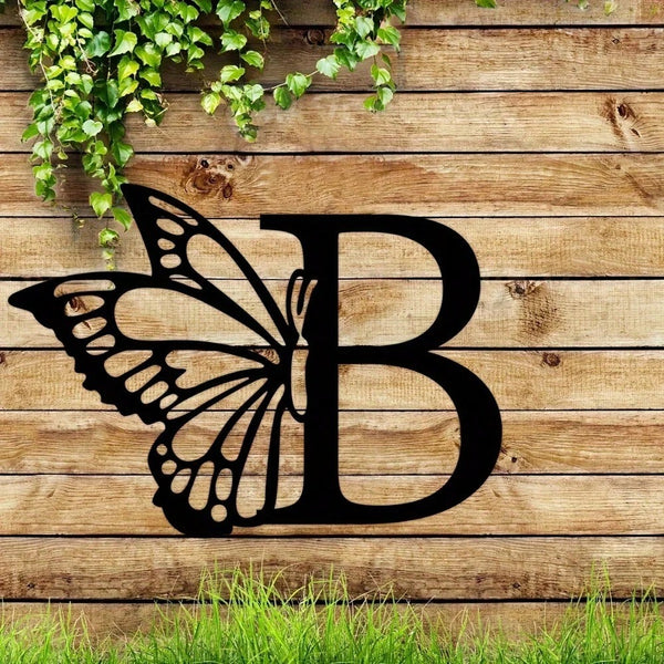 1 piece butterfly pattern 26 letter combination metal plate, metal wall decoration, letter wall decoration, wedding background card DIY gift, home art gift, female artwork, suitable for home, living room, yard or garden decoration, balcony