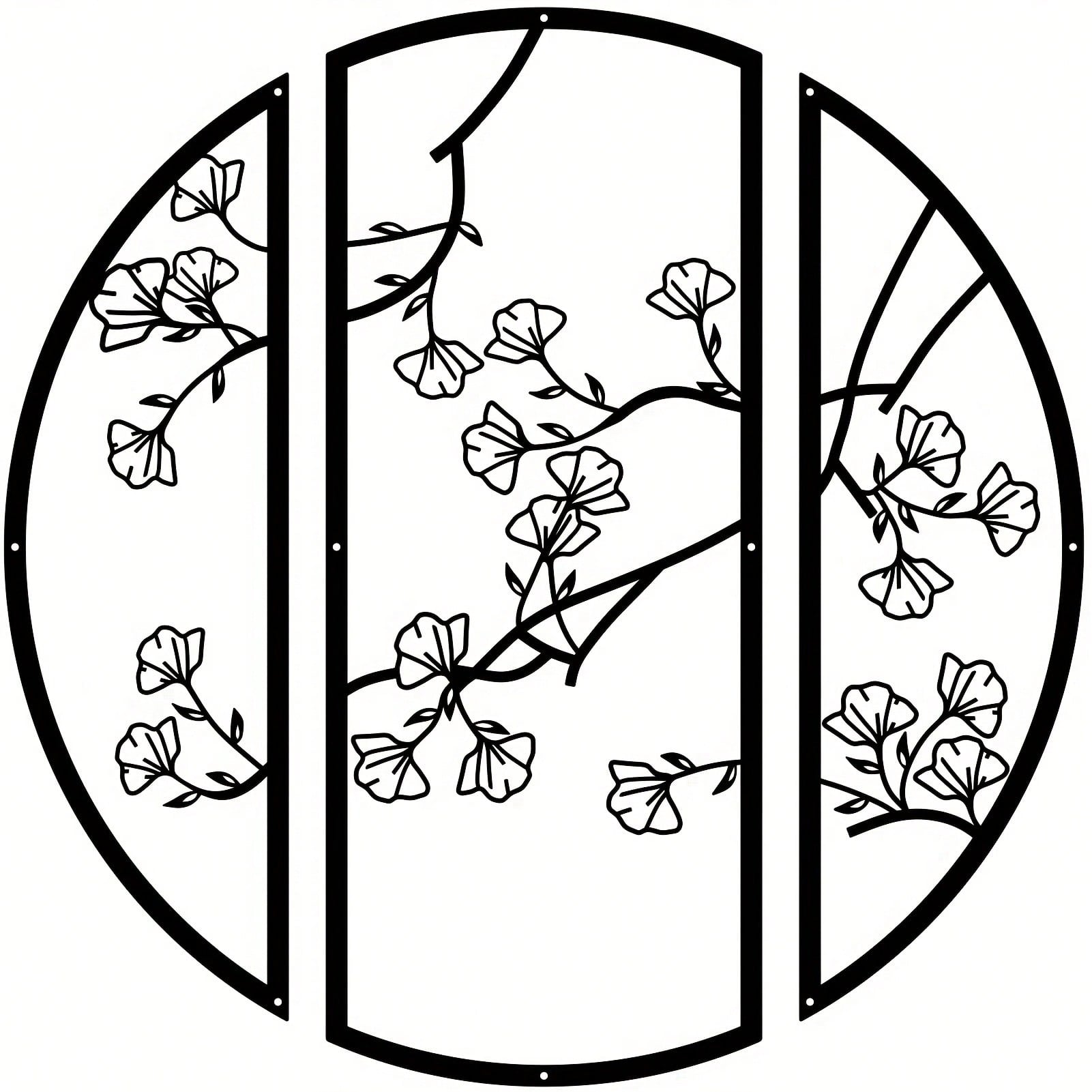 3pcs/set Ginkgo Metal Wall Art Decor, Black Simple Line Round Wall Art Sculpture, Suitable for Bedroom Kitchen Wall Decor