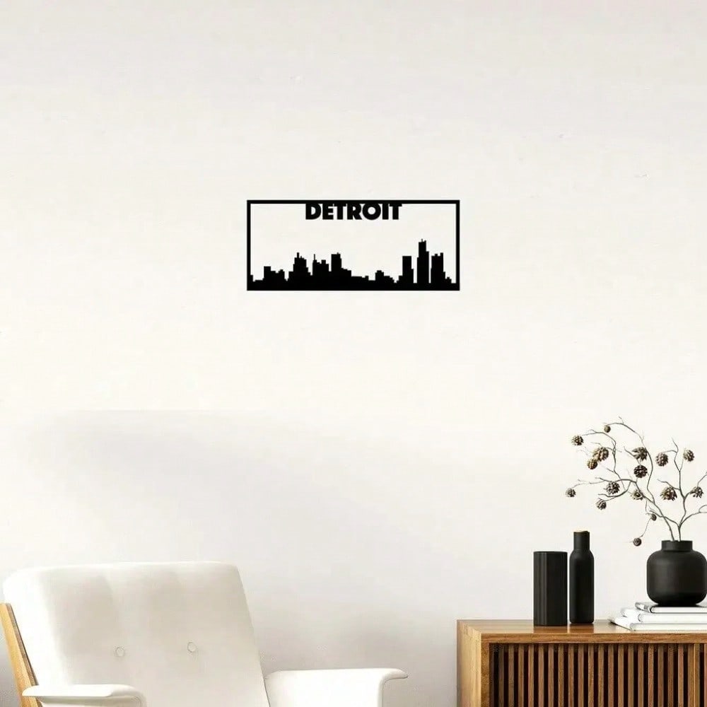 1PC Detroit City Skyline Landscape - Stunning Metal Art Wall Sign | Beautiful Home Decor Accent | Urban Cityscape Decoration
