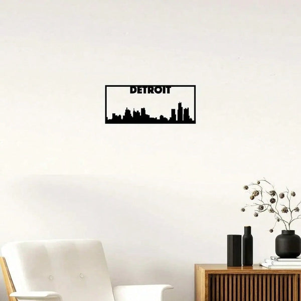 1PC Detroit City Skyline Landscape - Stunning Metal Art Wall Sign | Beautiful Home Decor Accent | Urban Cityscape Decoration