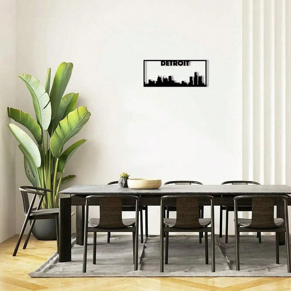 1PC Detroit City Skyline Landscape - Stunning Metal Art Wall Sign | Beautiful Home Decor Accent | Urban Cityscape Decoration