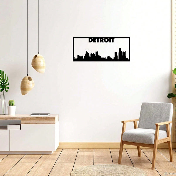 1PC Detroit City Skyline Landscape - Stunning Metal Art Wall Sign | Beautiful Home Decor Accent | Urban Cityscape Decoration