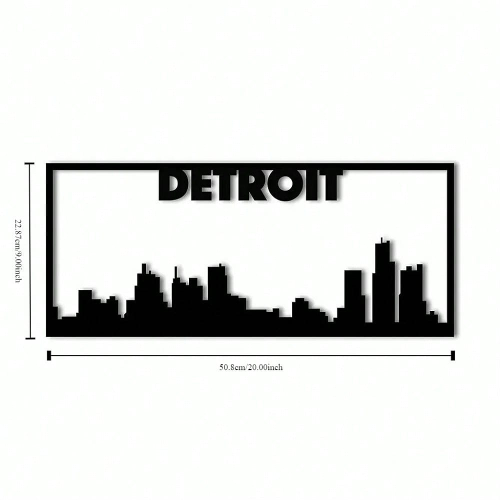 1PC Detroit City Skyline Landscape - Stunning Metal Art Wall Sign | Beautiful Home Decor Accent | Urban Cityscape Decoration