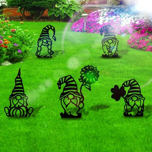 A creative steel garden elf statue with pointed poles, perfect for decorating your garden, yard, outdoor patio, and lawn
