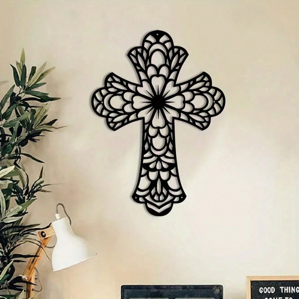 1 Piece Metal Black Cross Wall Decor - Cross Wall Decor For Living Room, Kitchen And Home Decor - Metal Wall Decor
