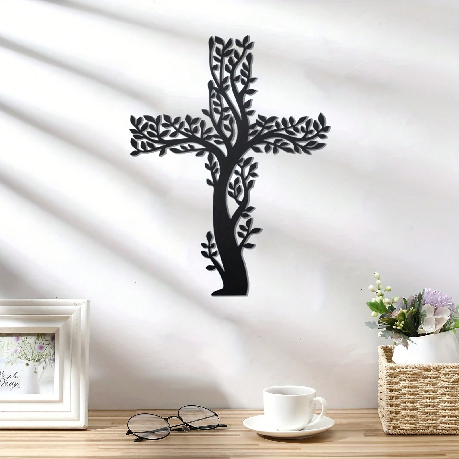 1 Piece Metal Black Cross Wall Decor - Cross Wall Decor For Living Room, Kitchen And Home Decor - Metal Wall Decor