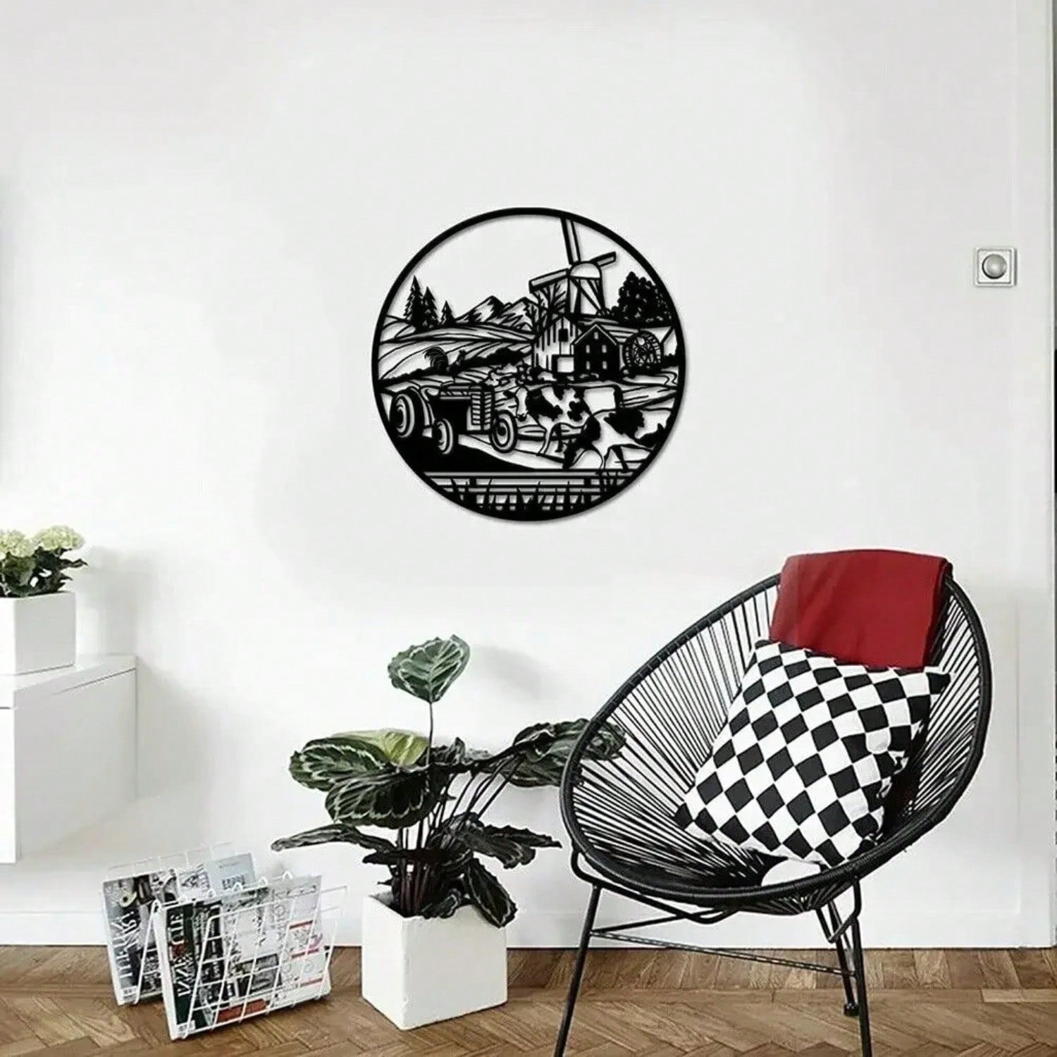 1-Piece Rooster and Cow Metal Wall Decorations: Modern Farmhouse Style Farm Animal Decorations, Hanging Artwork by HelloYoung