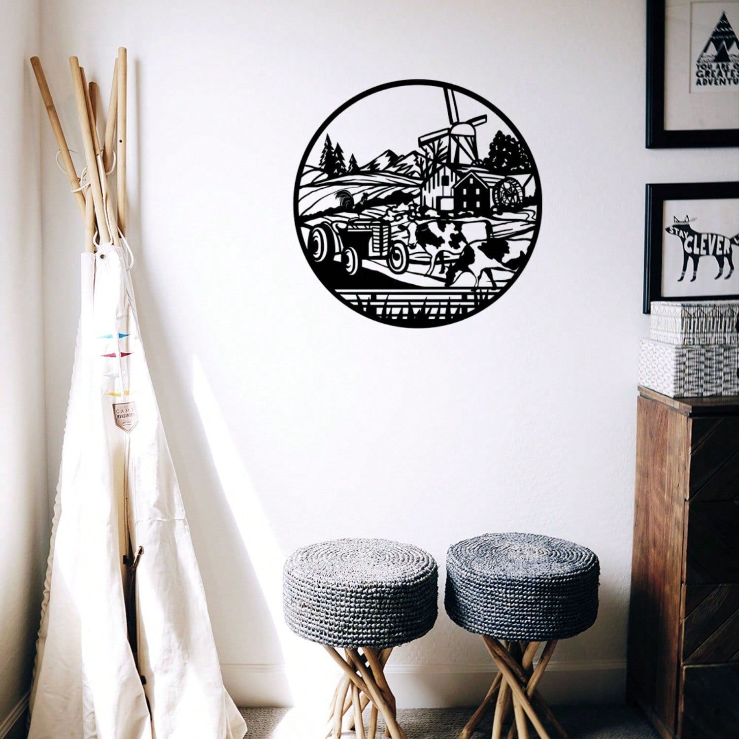 1-Piece Rooster and Cow Metal Wall Decorations: Modern Farmhouse Style Farm Animal Decorations, Hanging Artwork by HelloYoung