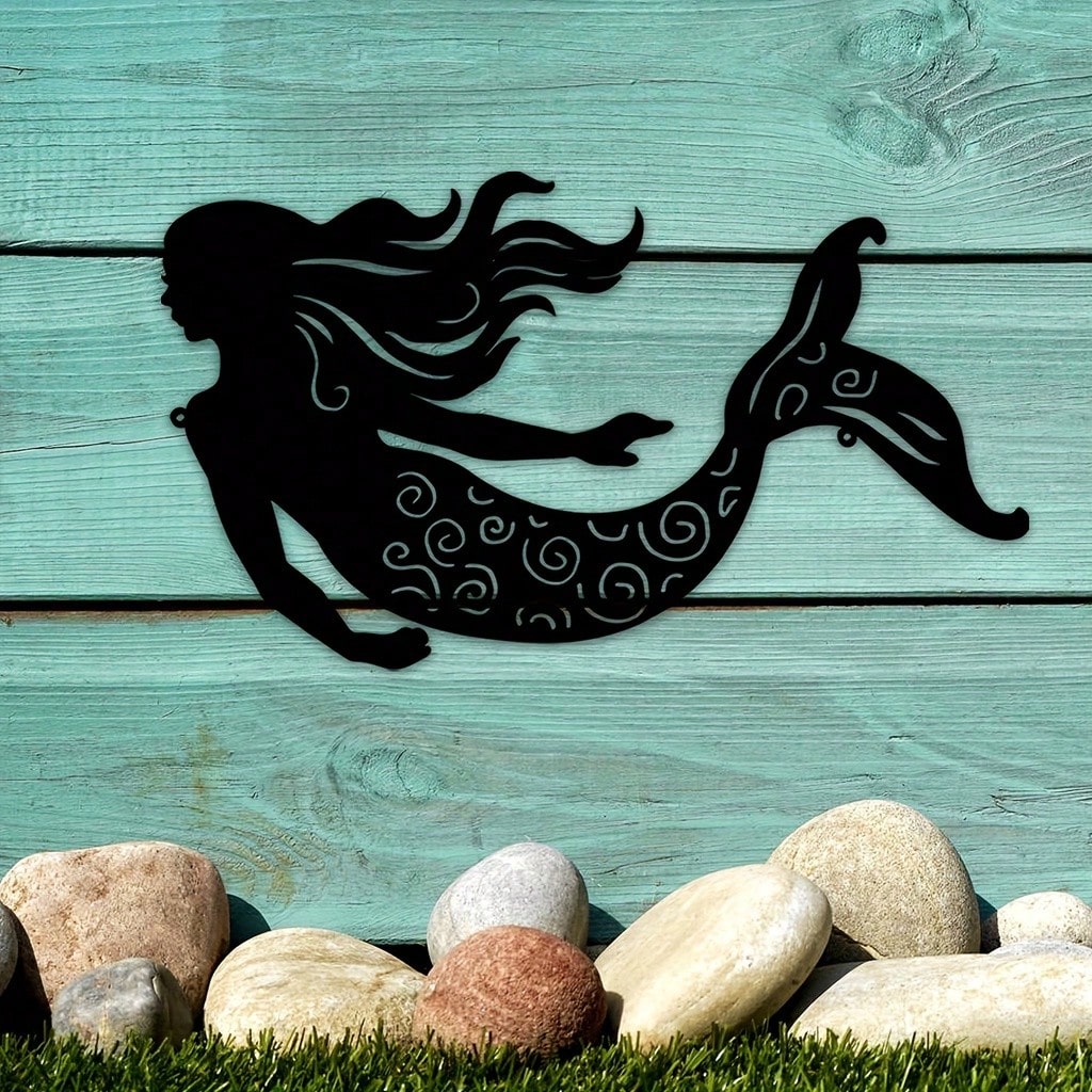 1PC Mermaid Metal Wall Art Decor Rustic Hanging Mermaid Wall Decor Ocean Themed Mermaid Decorations Mermaid Sculpture